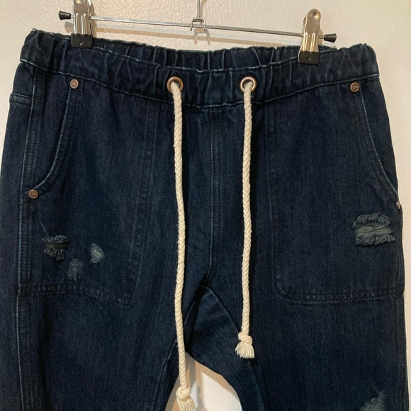 One Teaspoon Shabbies Dark Wash Distressed Drawstring Jeans Size Small - Picture 2 of 13